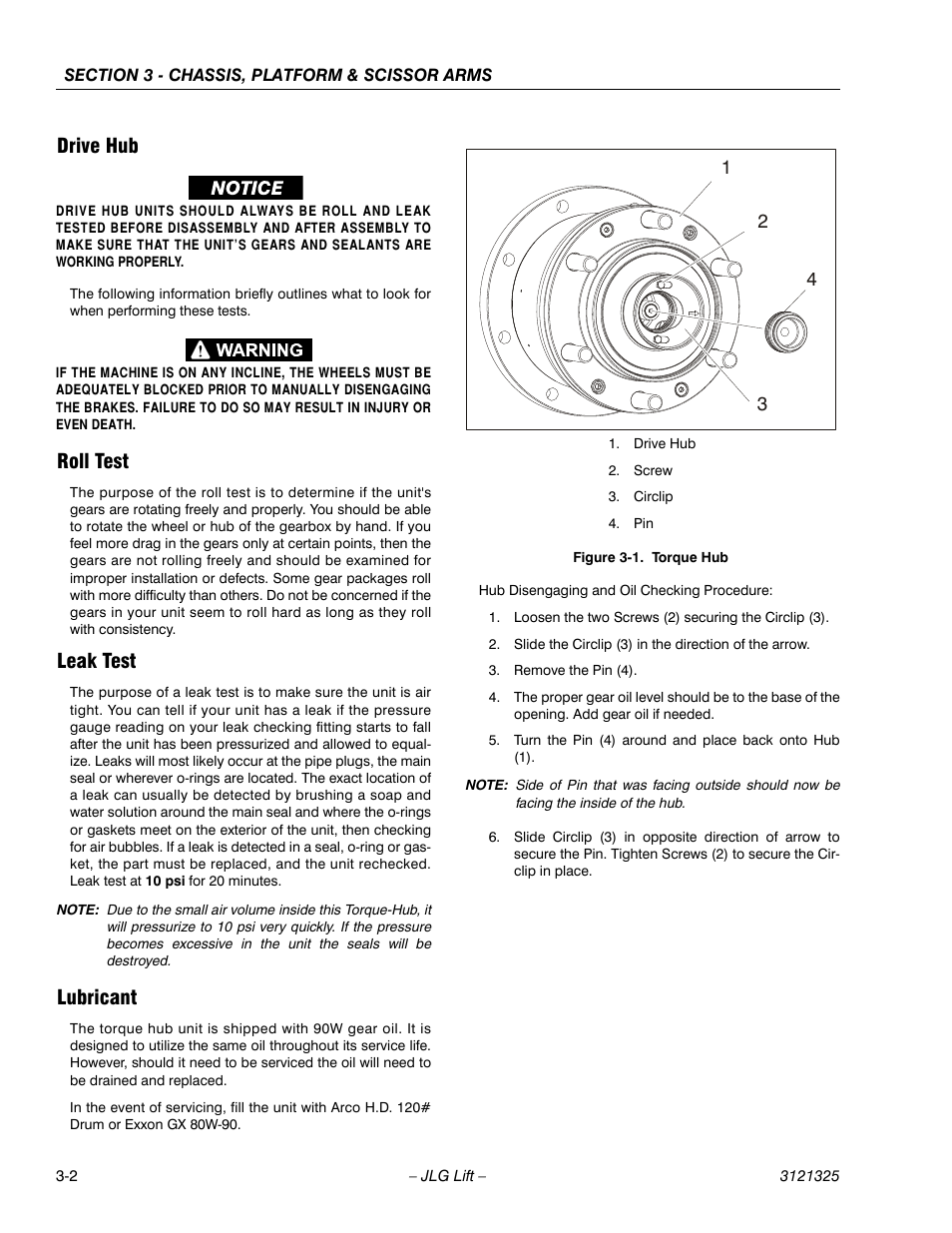 Drive hub, Roll test, Leak test | Lubricant, Torque hub -2 | JLG 80SL Service Manual User Manual | Page 38 / 162