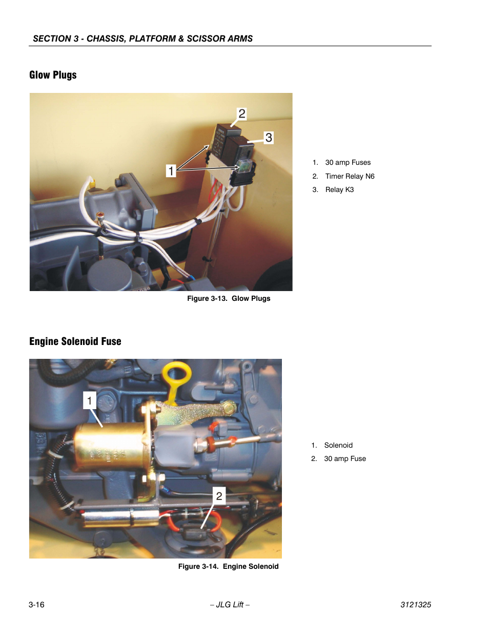 Glow plugs, Engine solenoid fuse, Glow plugs -16 engine solenoid fuse -16 | Glow plugs -16, Engine solenoid -16, Glow plugs engine solenoid fuse | JLG 80SL Service Manual User Manual | Page 52 / 162