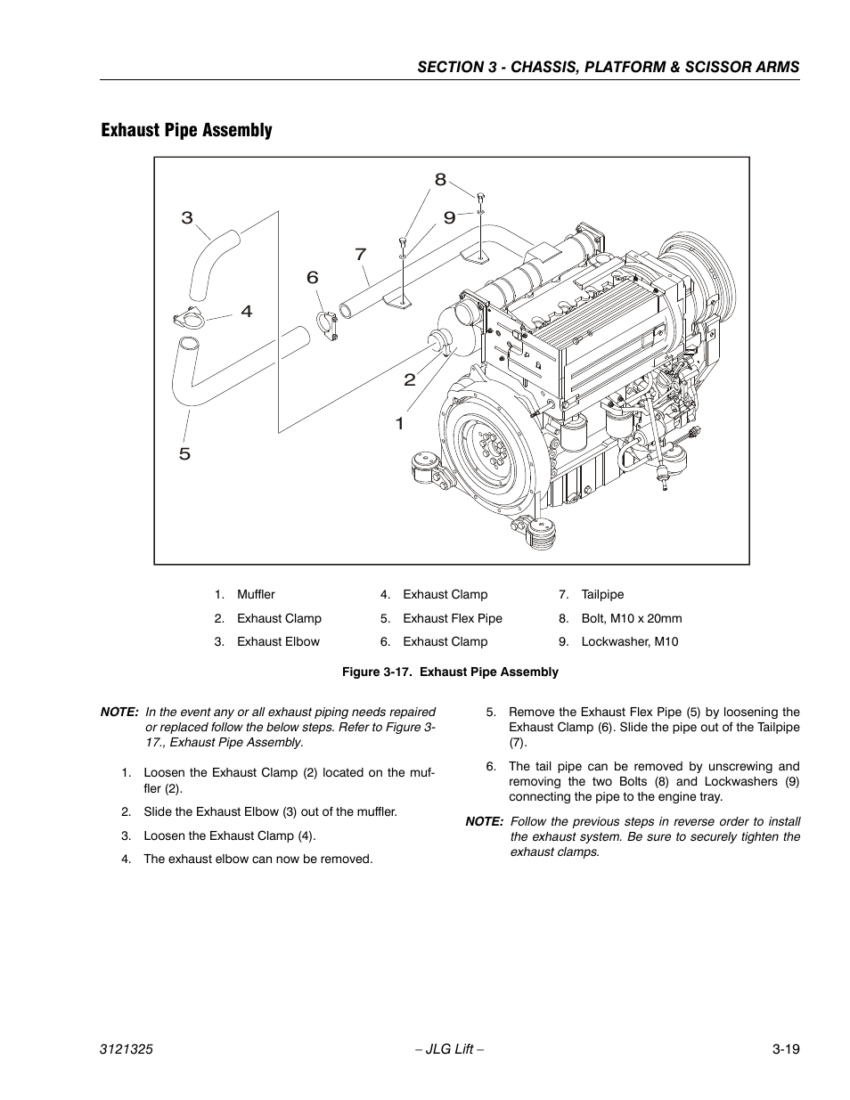 Exhaust pipe assembly, Exhaust pipe assembly -19 | JLG 80SL Service Manual User Manual | Page 55 / 162