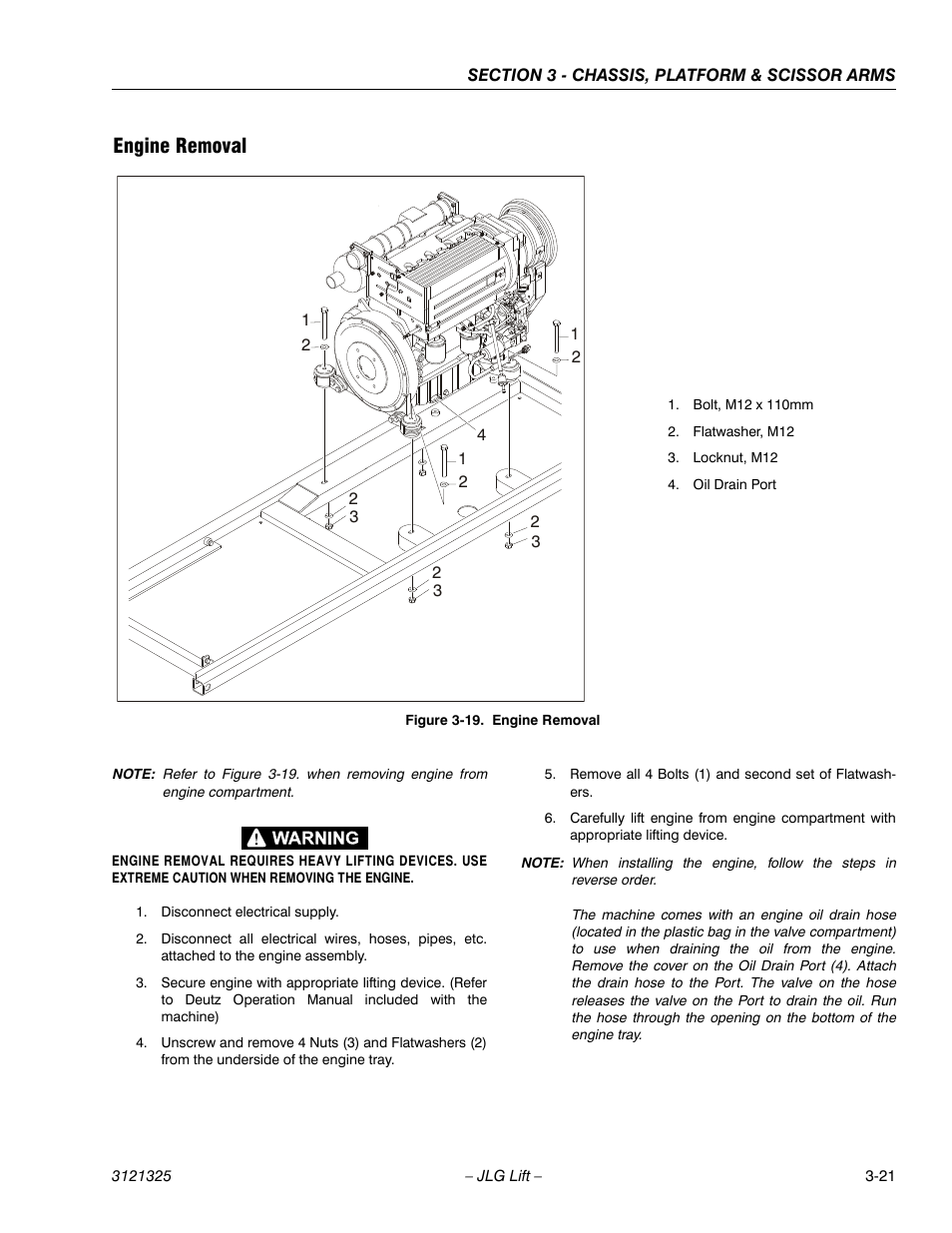 Engine removal, Engine removal -21 | JLG 80SL Service Manual User Manual | Page 57 / 162
