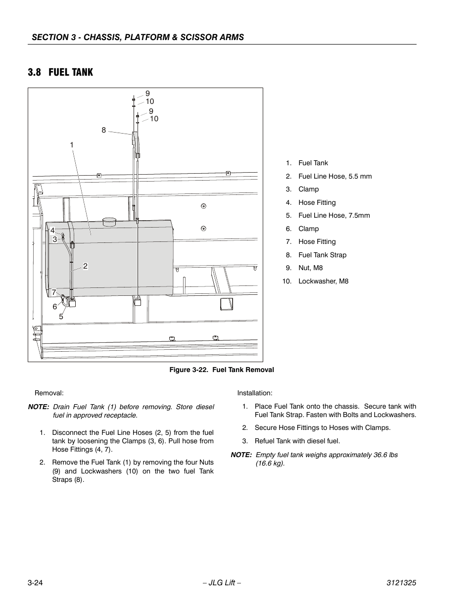 8 fuel tank, Fuel tank -24, Fuel tank removal -24 | JLG 80SL Service Manual User Manual | Page 60 / 162