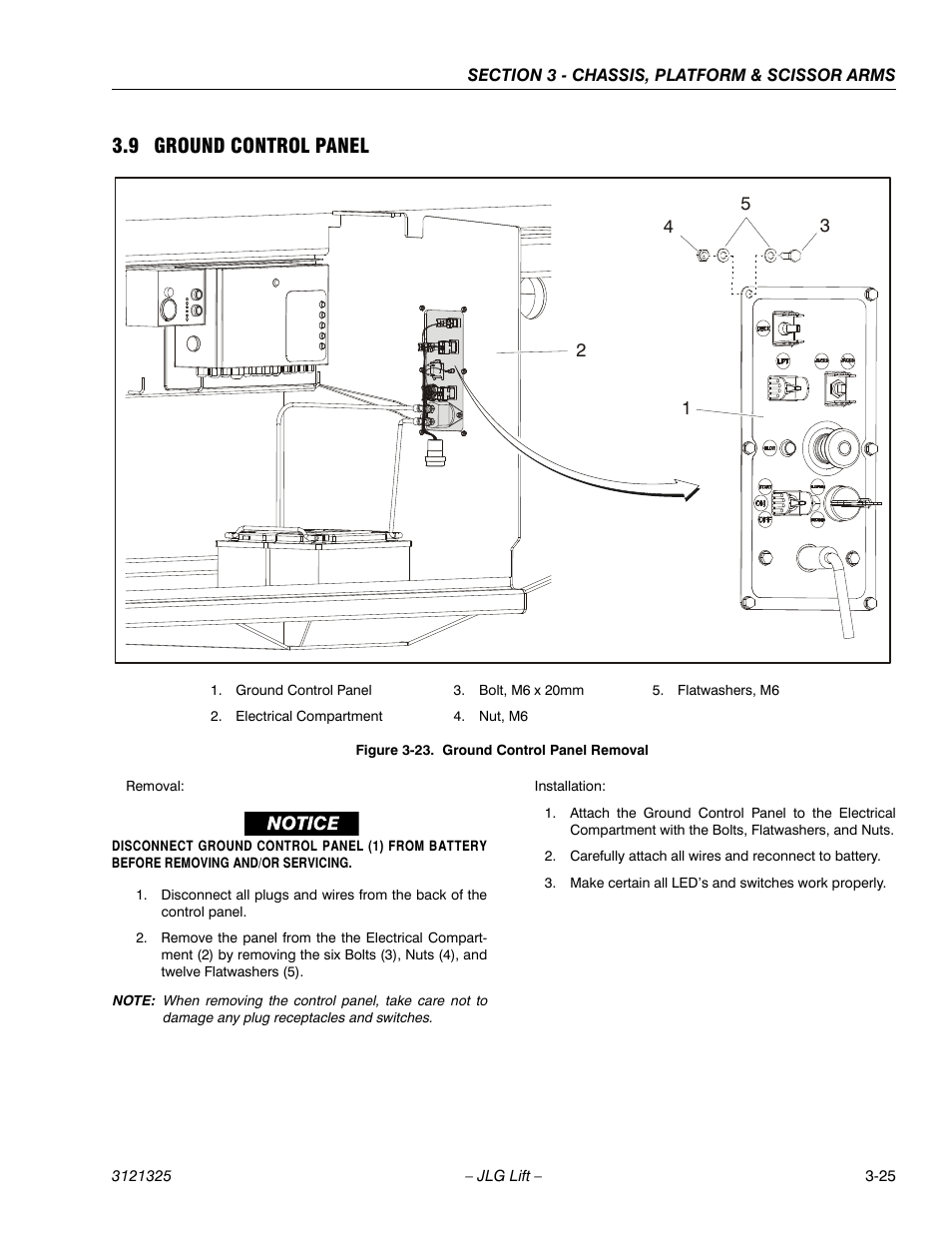 9 ground control panel, Ground control panel -25, Ground control panel removal -25 | JLG 80SL Service Manual User Manual | Page 61 / 162