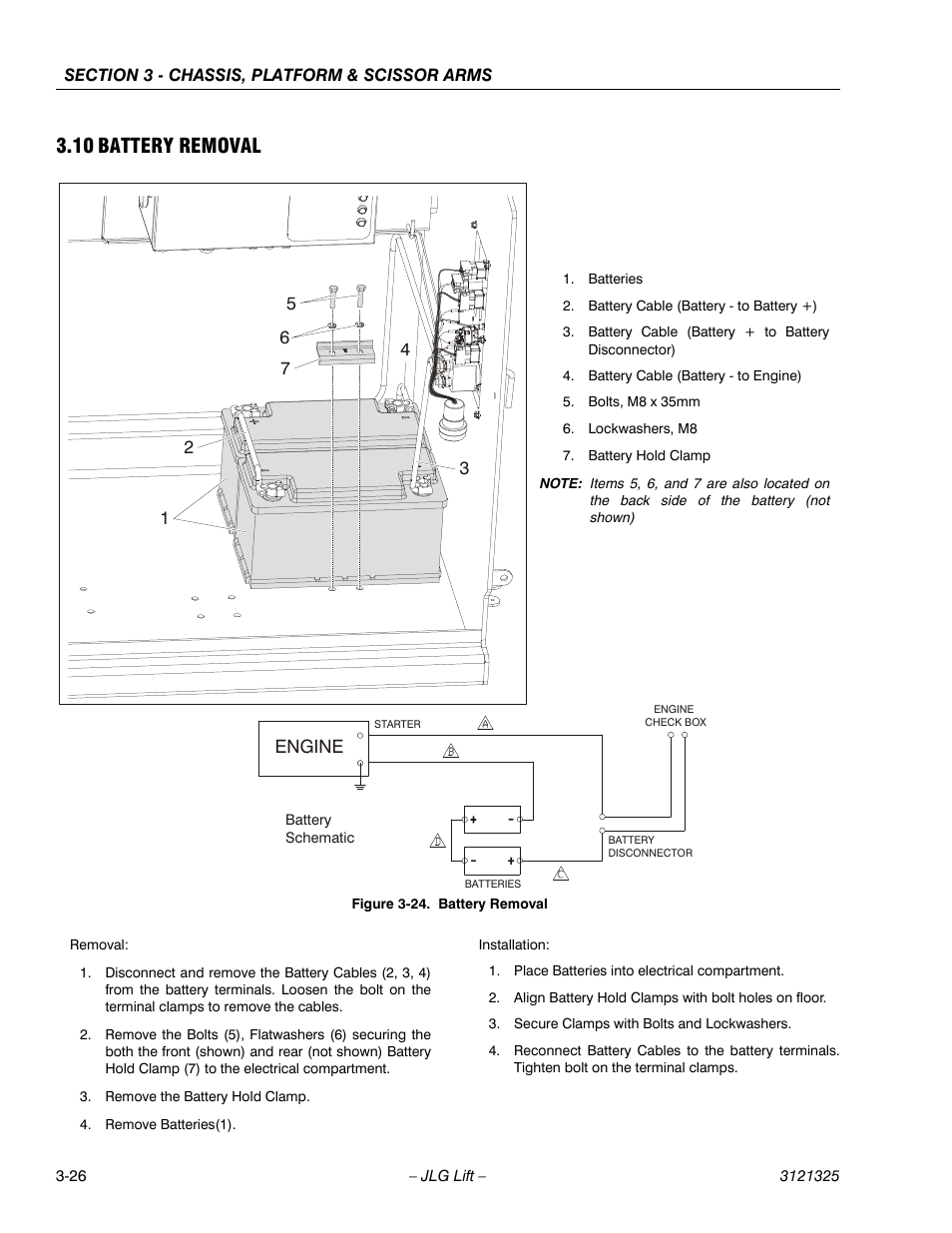 10 battery removal, Battery removal -26, Engine | JLG 80SL Service Manual User Manual | Page 62 / 162