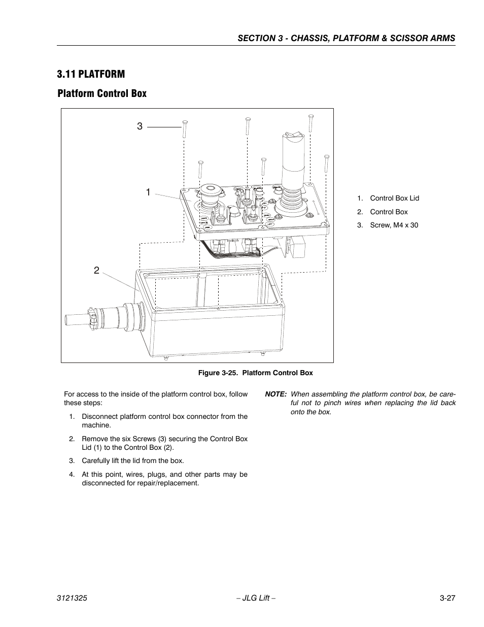 11 platform, Platform control box, Platform -27 | Platform control box -27, 11 platform platform control box | JLG 80SL Service Manual User Manual | Page 63 / 162