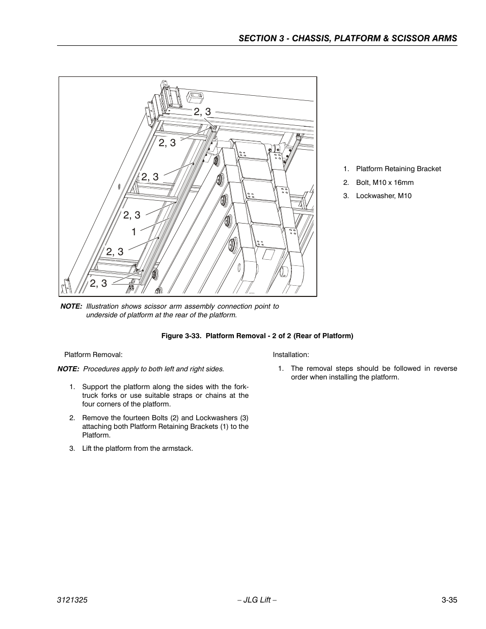 Platform removal - 2 of 2 (rear of platform) -35 | JLG 80SL Service Manual User Manual | Page 71 / 162