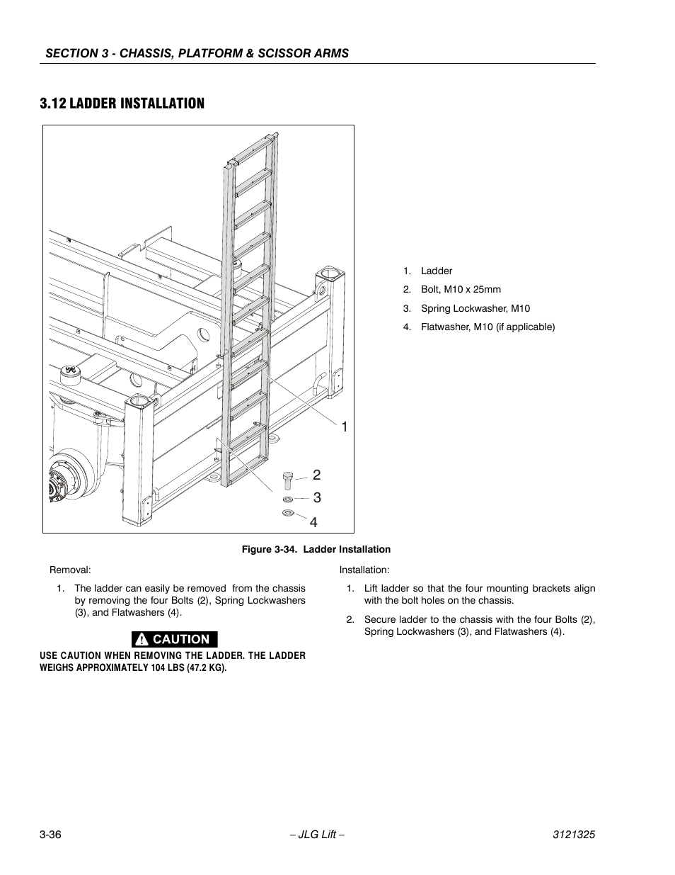 12 ladder installation, Ladder installation -36 | JLG 80SL Service Manual User Manual | Page 72 / 162