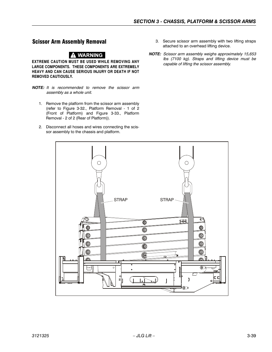 Scissor arm assembly removal, Scissor arm assembly removal -39 | JLG 80SL Service Manual User Manual | Page 75 / 162