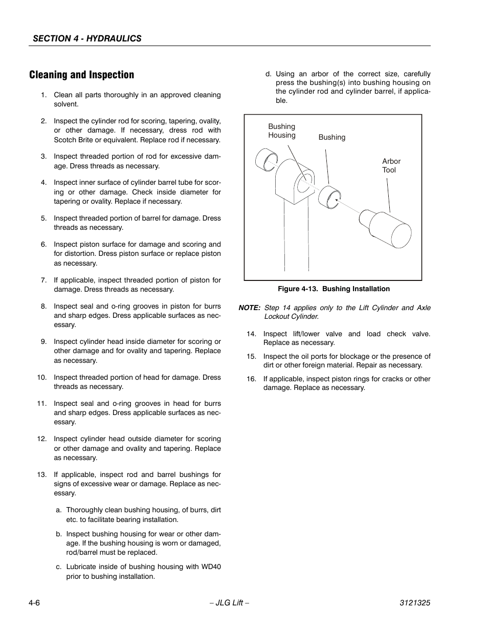 Cleaning and inspection, Cleaning and inspection -6, Bushing installation -6 | JLG 80SL Service Manual User Manual | Page 86 / 162