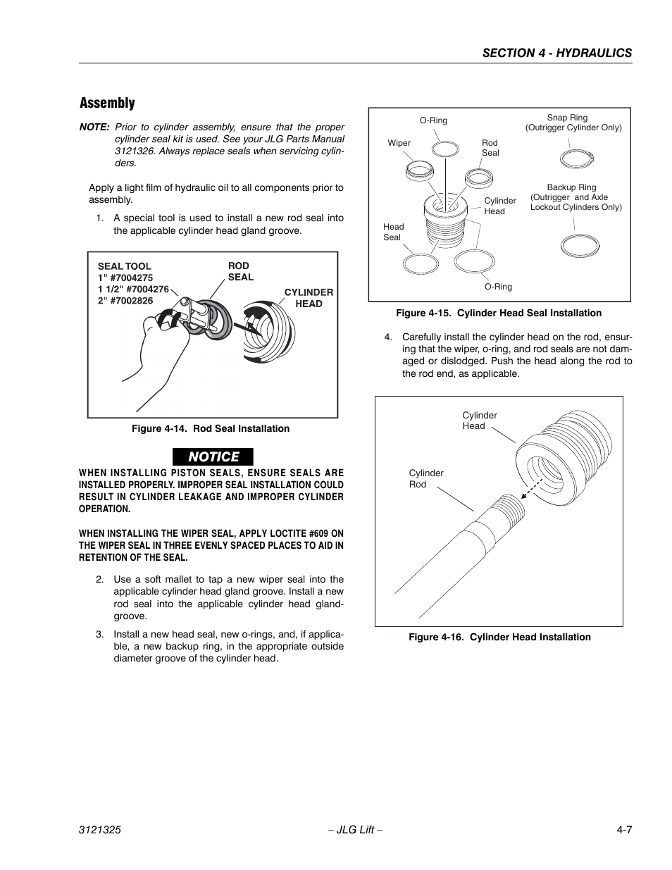Assembly, Assembly -7, Rod seal installation -7 | Cylinder head seal installation -7, Cylinder head installation -7 | JLG 80SL Service Manual User Manual | Page 87 / 162