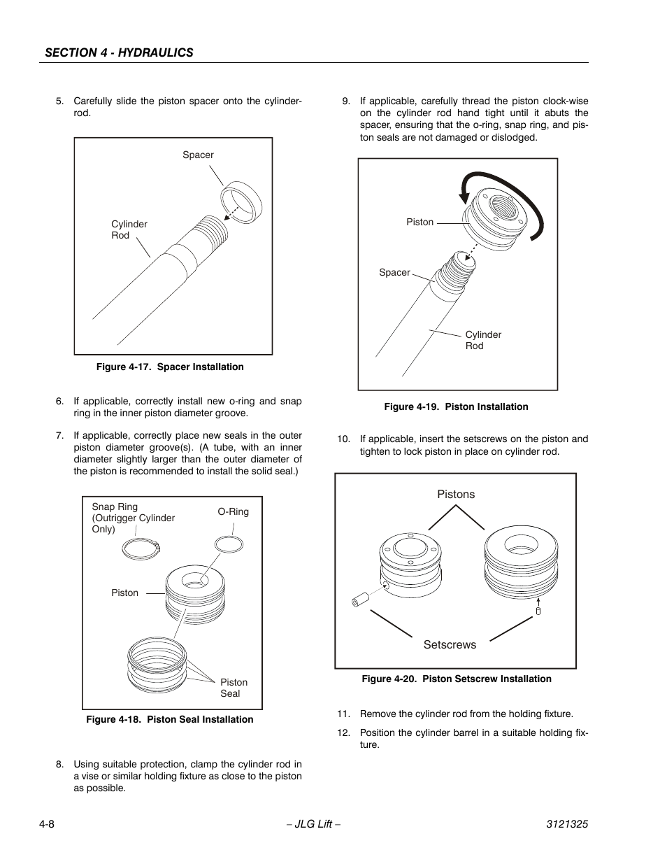 Spacer installation -8, Piston seal installation -8, Piston installation -8 | Piston setscrew installation -8 | JLG 80SL Service Manual User Manual | Page 88 / 162