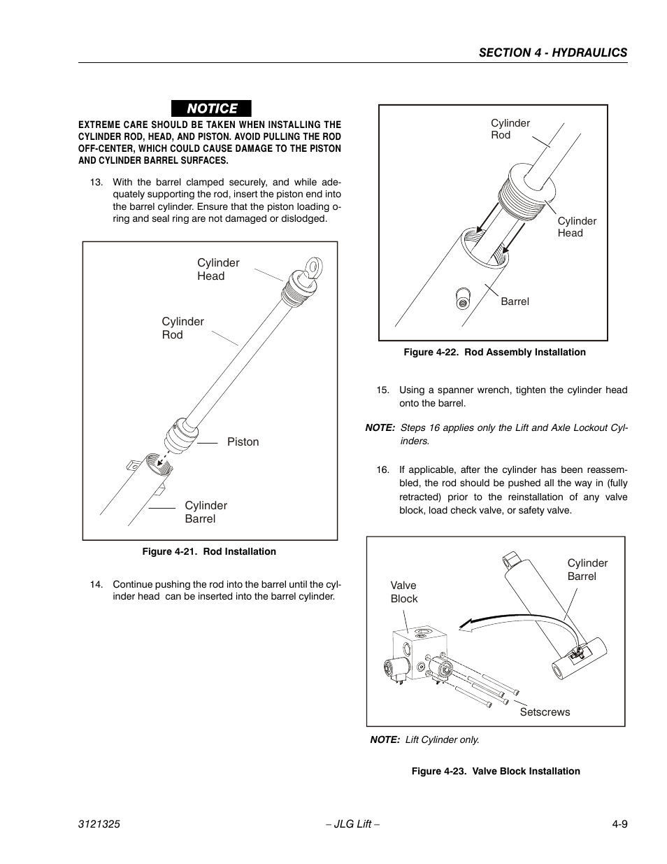 Rod installation -9, Rod assembly installation -9, Valve block installation -9 | JLG 80SL Service Manual User Manual | Page 89 / 162
