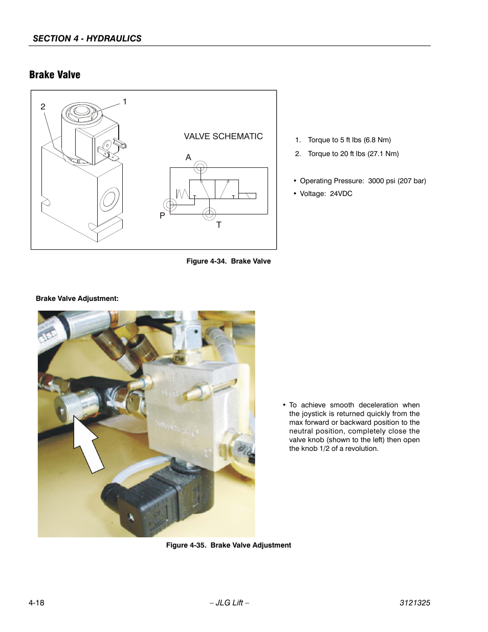 Brake valve, Brake valve -18, Brake valve adjustment -18 | JLG 80SL Service Manual User Manual | Page 98 / 162