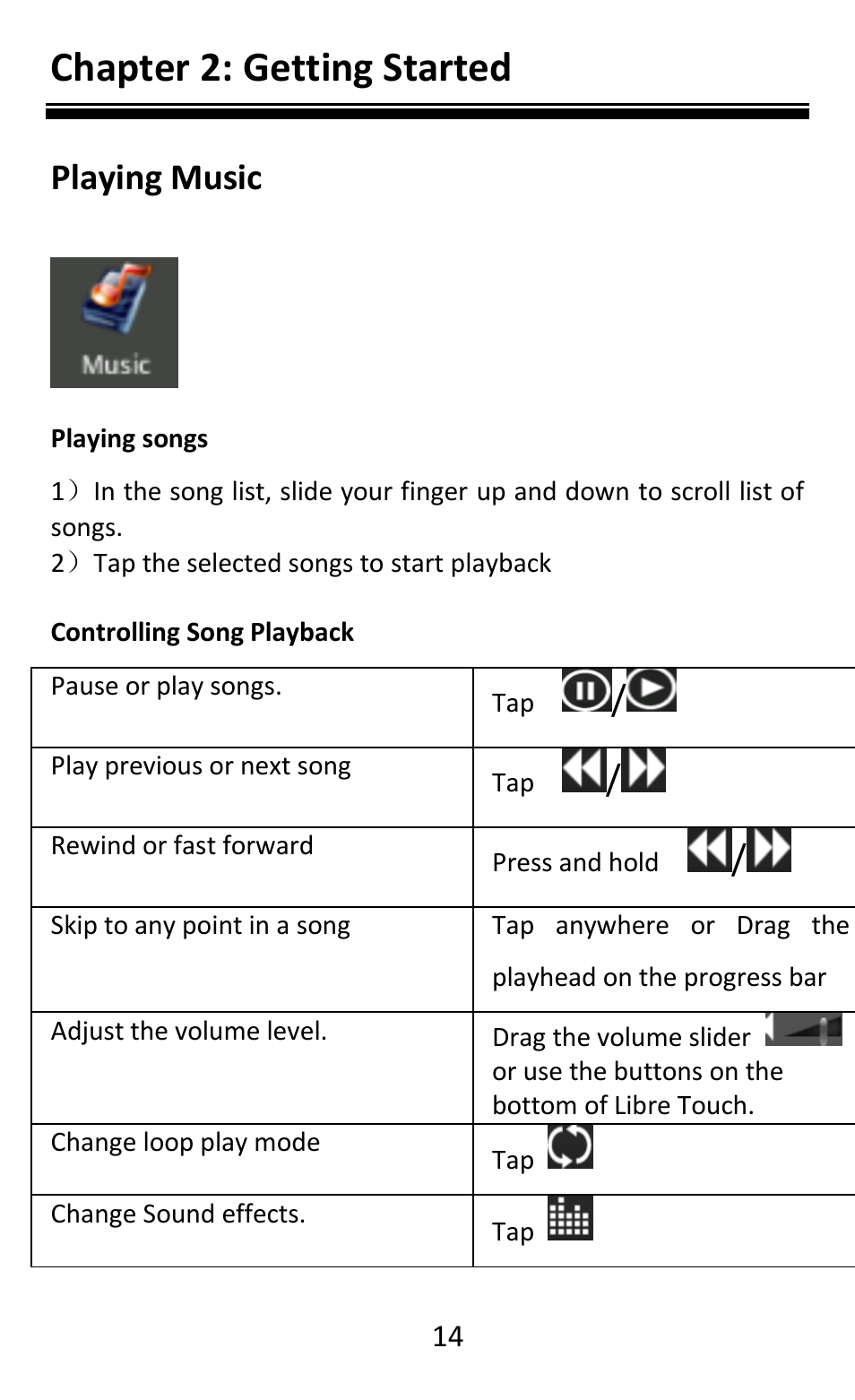 Chapter 2: getting started, Playing music | Aluratek AEBK08FB User Manual | Page 19 / 49