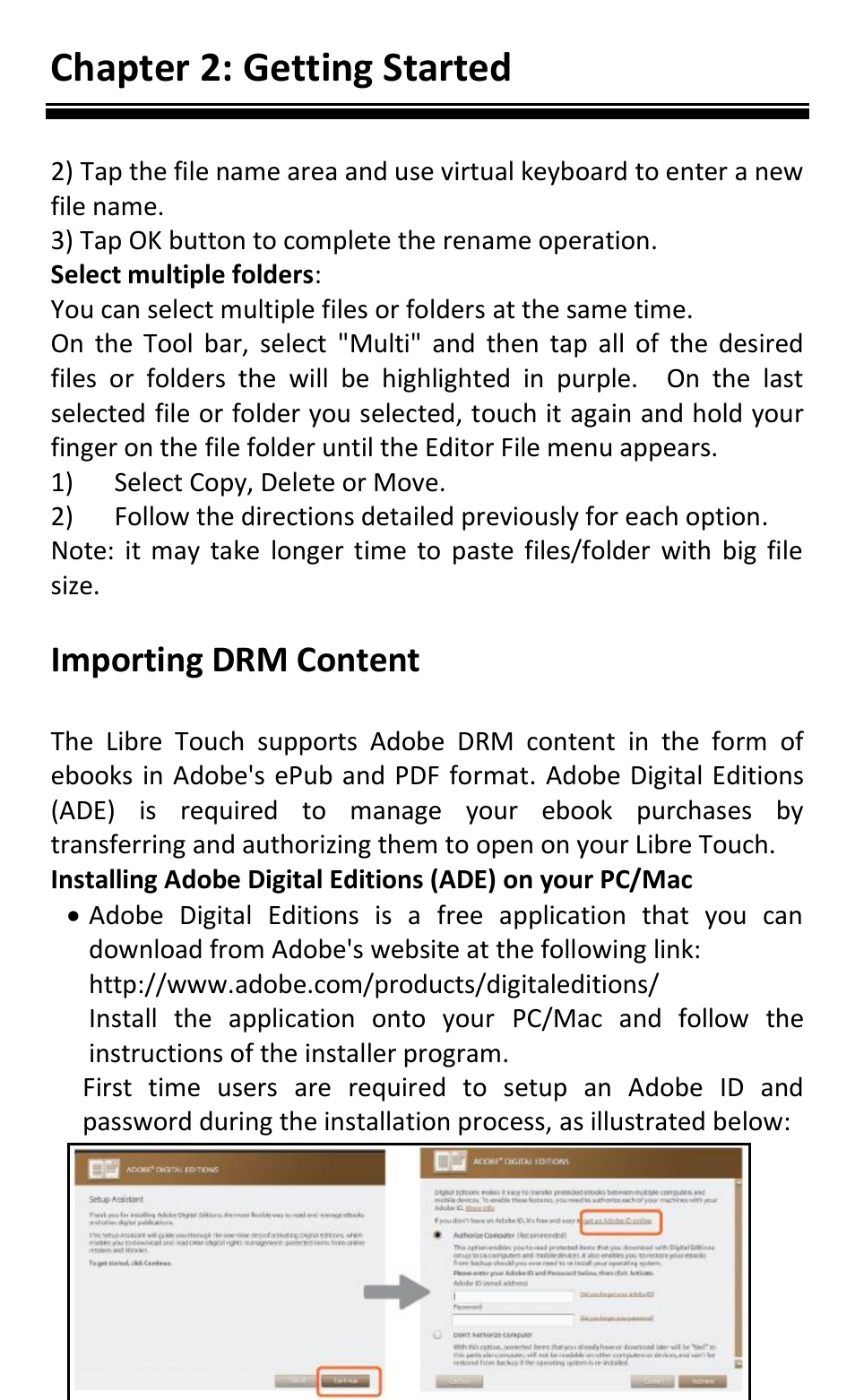 Chapter 2: getting started, Importing drm content | Aluratek AEBK08FB User Manual | Page 37 / 49