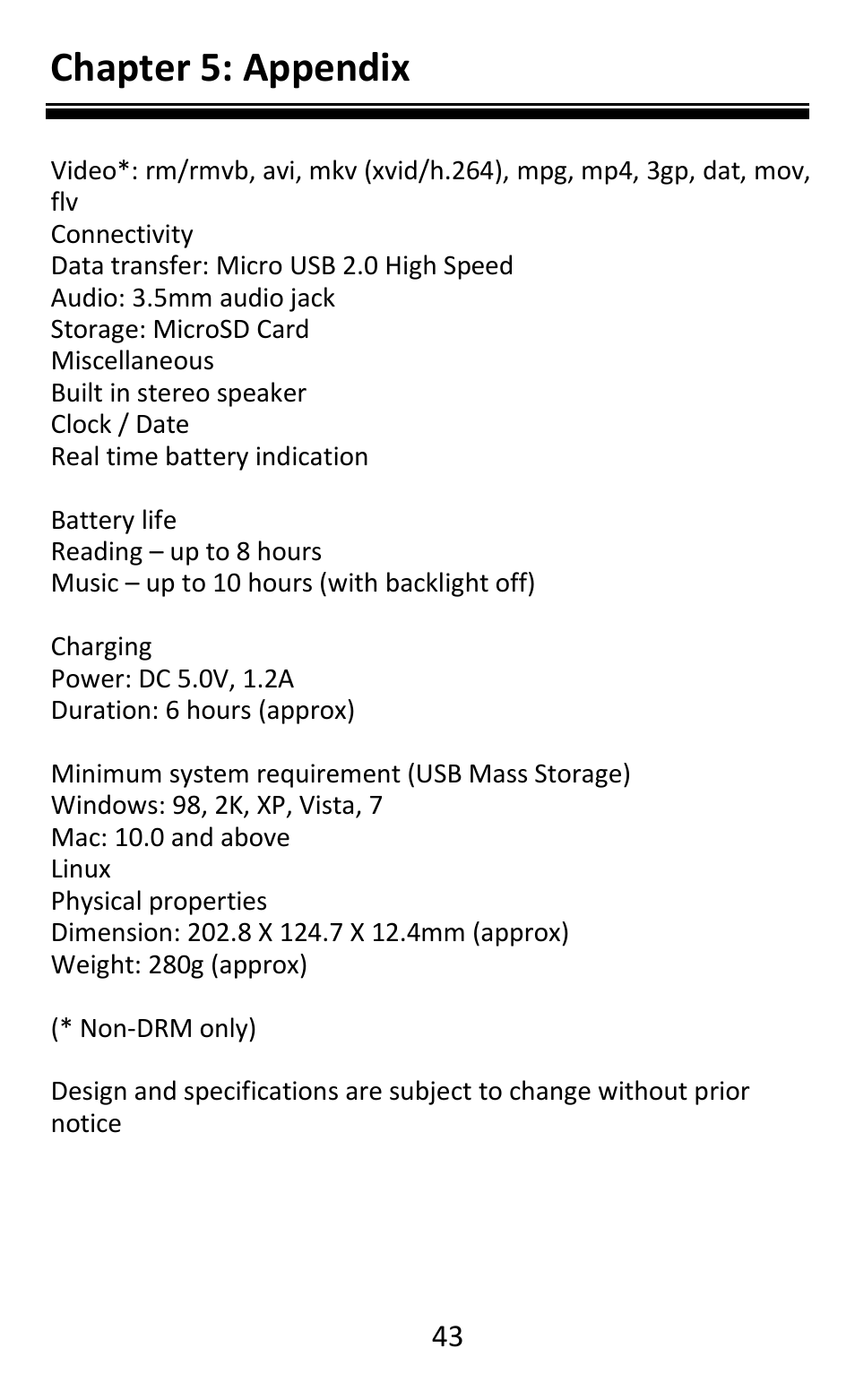 Chapter 5: appendix | Aluratek AEBK08FB User Manual | Page 48 / 49