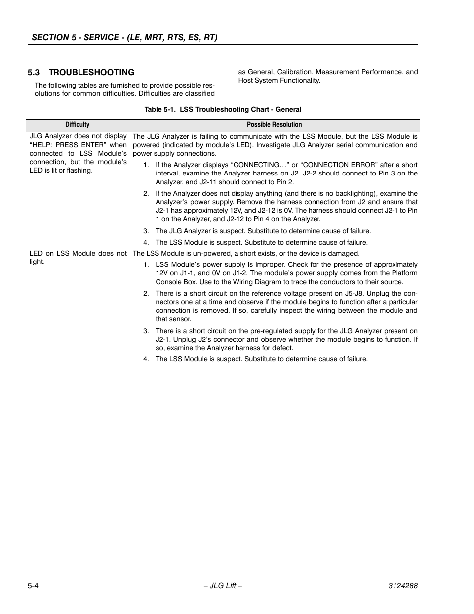 3 troubleshooting, Troubleshooting -4, Lss troubleshooting chart - general -4 | JLG LSS Scissors User Manual | Page 40 / 78