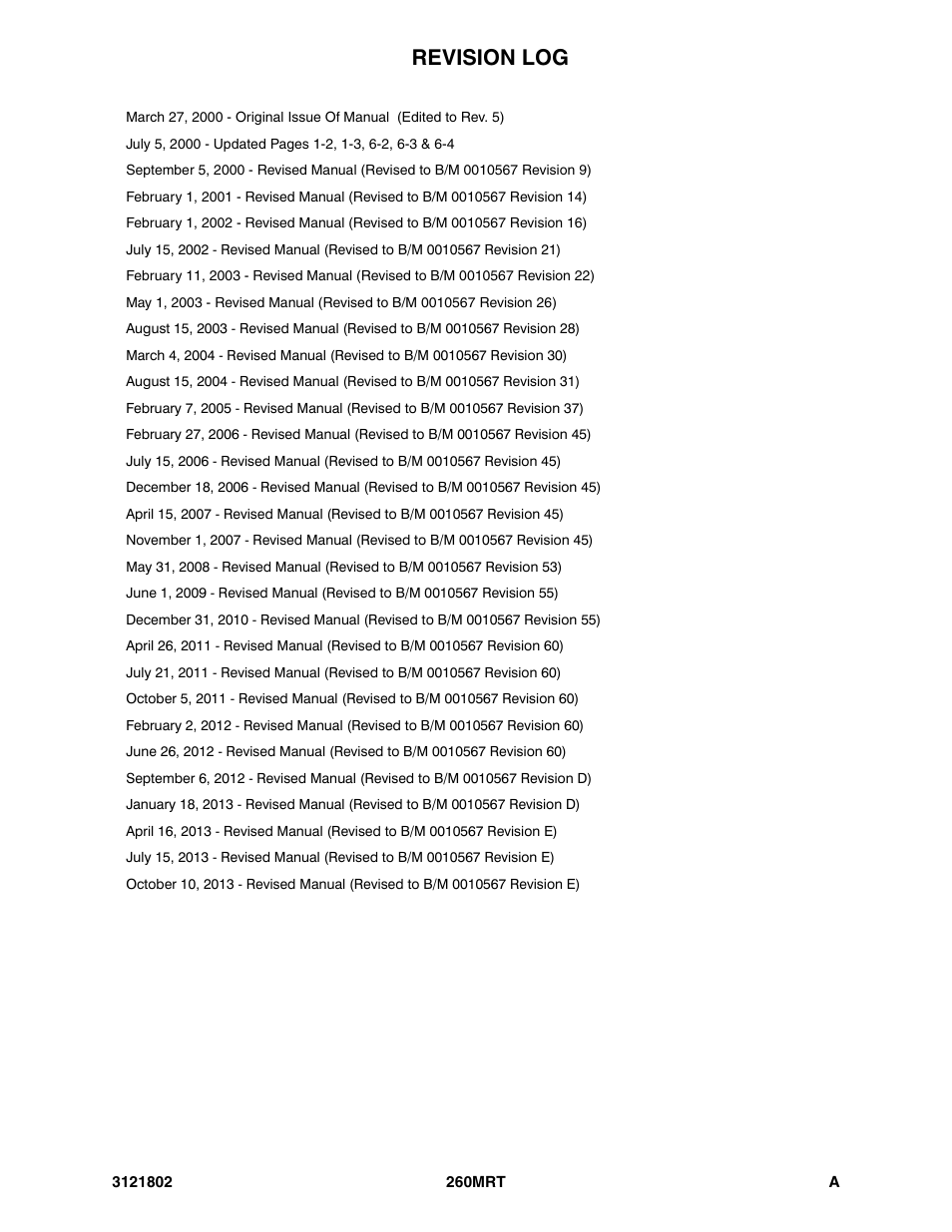 Revision log | JLG 260MRT Parts Manual User Manual | Page 3 / 172