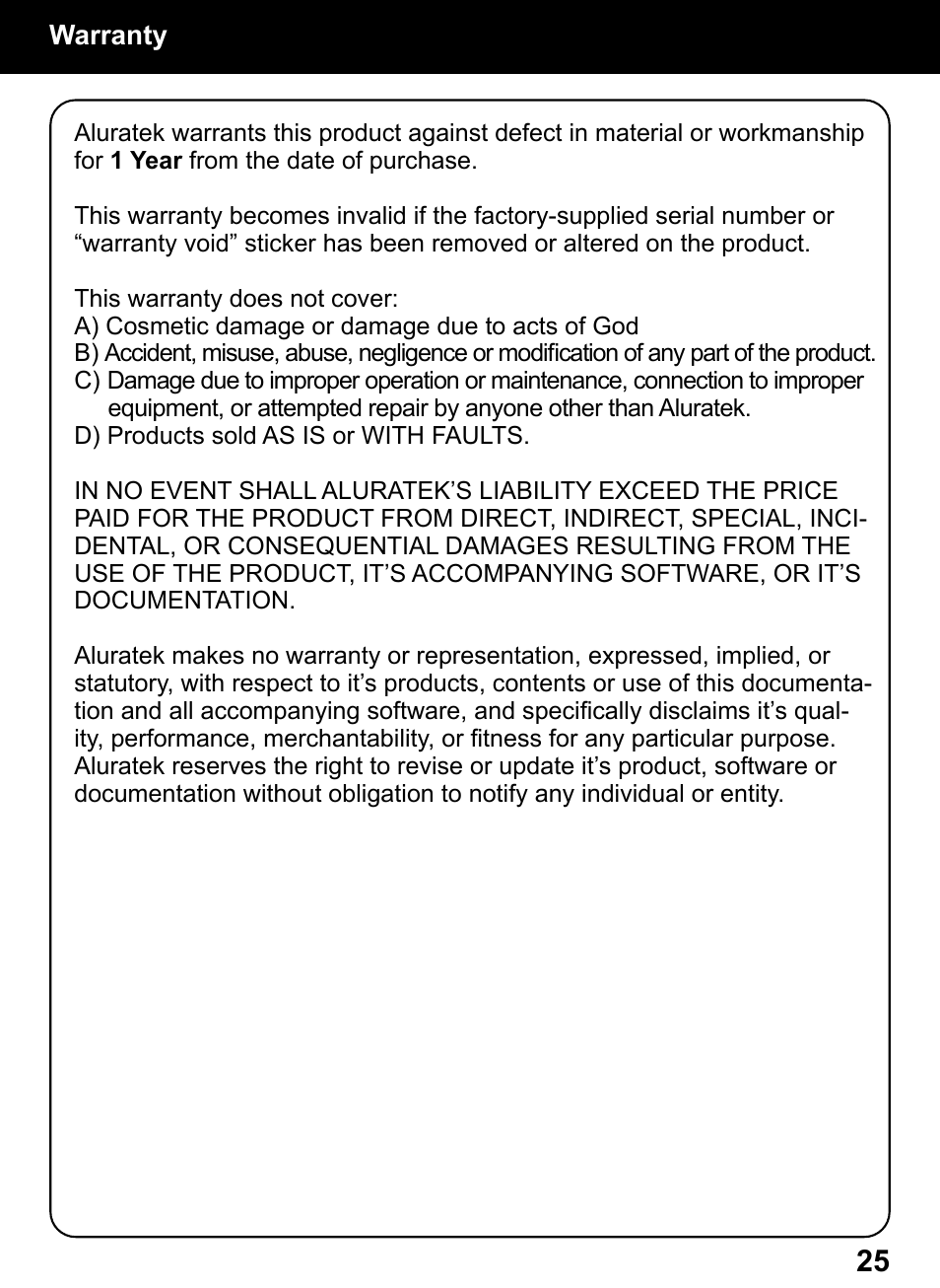 Aluratek AEBK01FS User Manual | Page 25 / 26