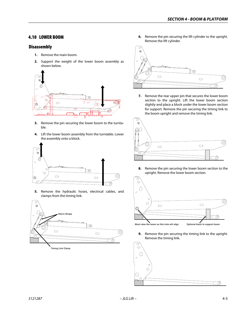 10 lower boom, Disassembly, Lower boom -5 | Disassembly -5, 10 lower boom disassembly | JLG 24RS Service Manual User Manual | Page 105 / 264