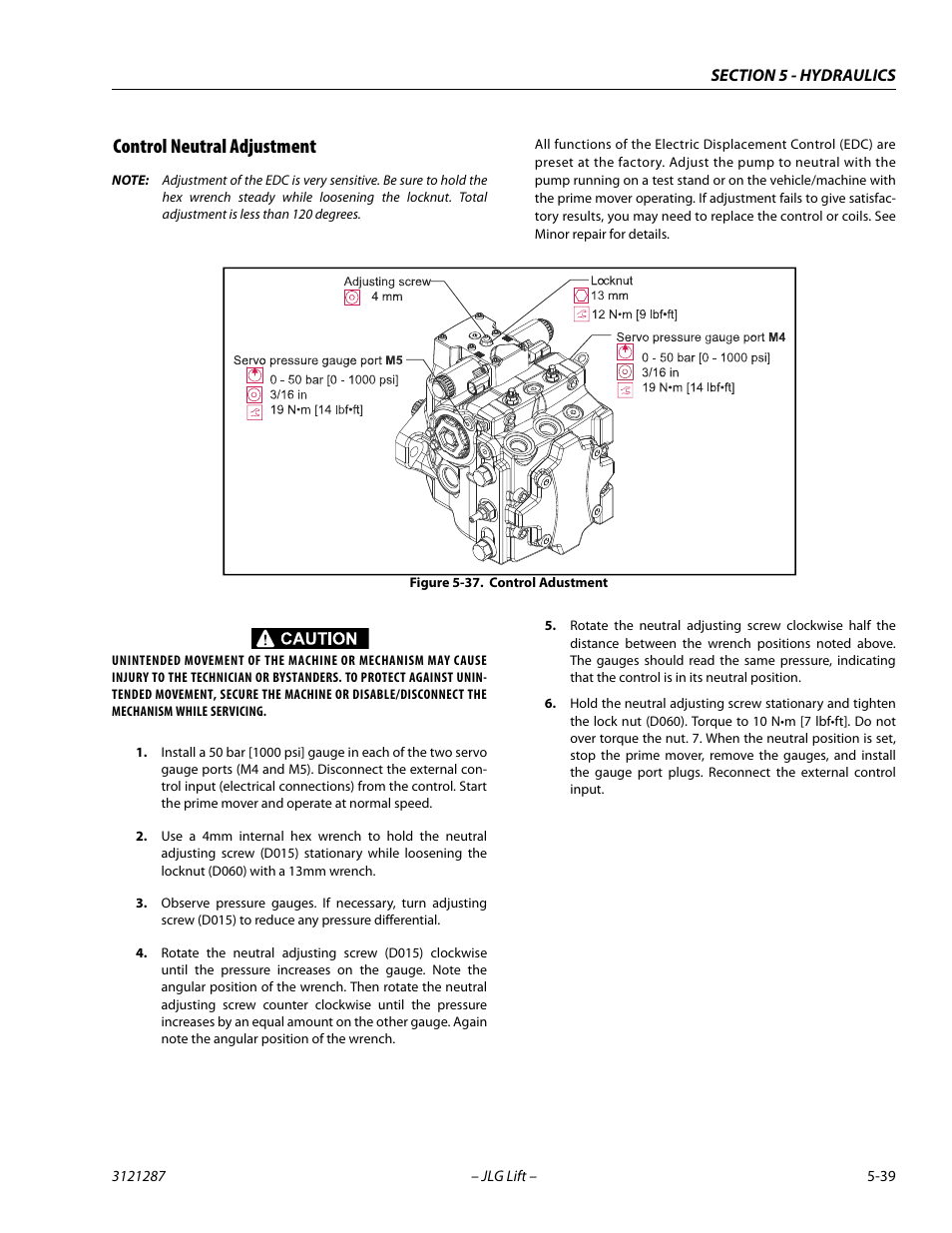 Control neutral adjustment, Control neutral adjustment -39, Control adustment -39 | JLG 24RS Service Manual User Manual | Page 163 / 264