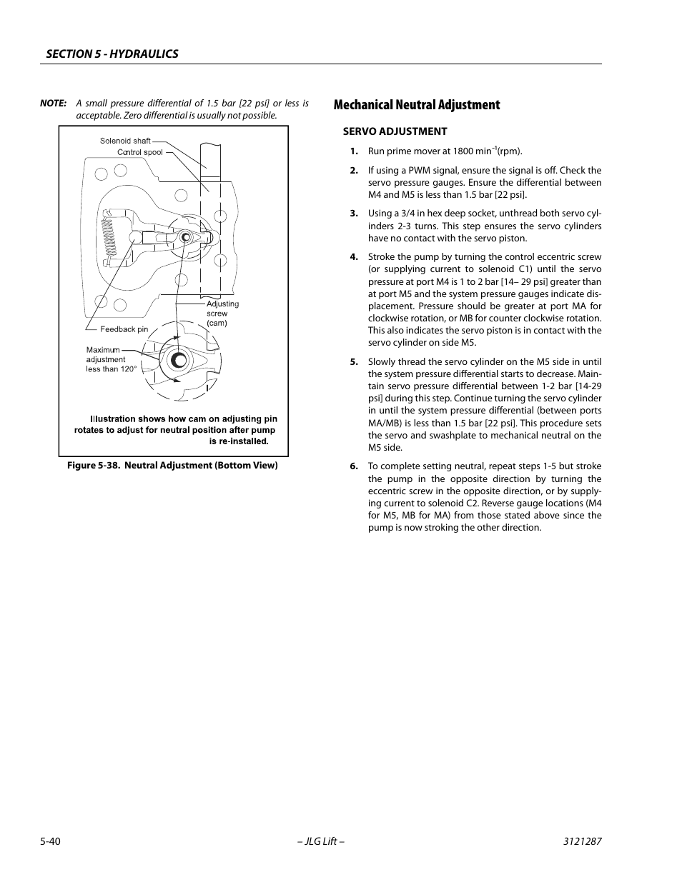Mechanical neutral adjustment, Mechanical neutral adjustment -40, Neutral adjustment (bottom view) -40 | JLG 24RS Service Manual User Manual | Page 164 / 264