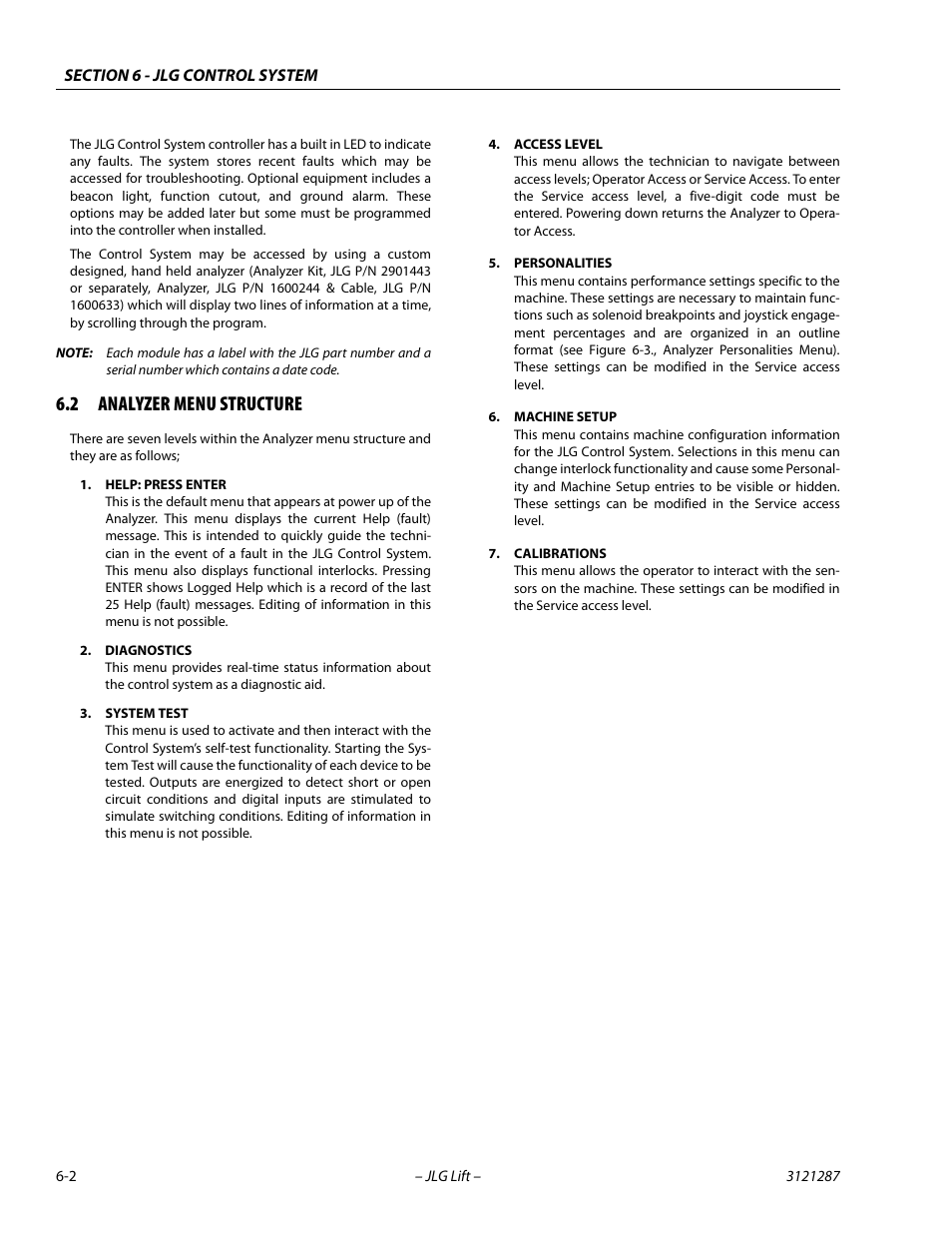 2 analyzer menu structure, Analyzer menu structure -2 | JLG 24RS Service Manual User Manual | Page 178 / 264