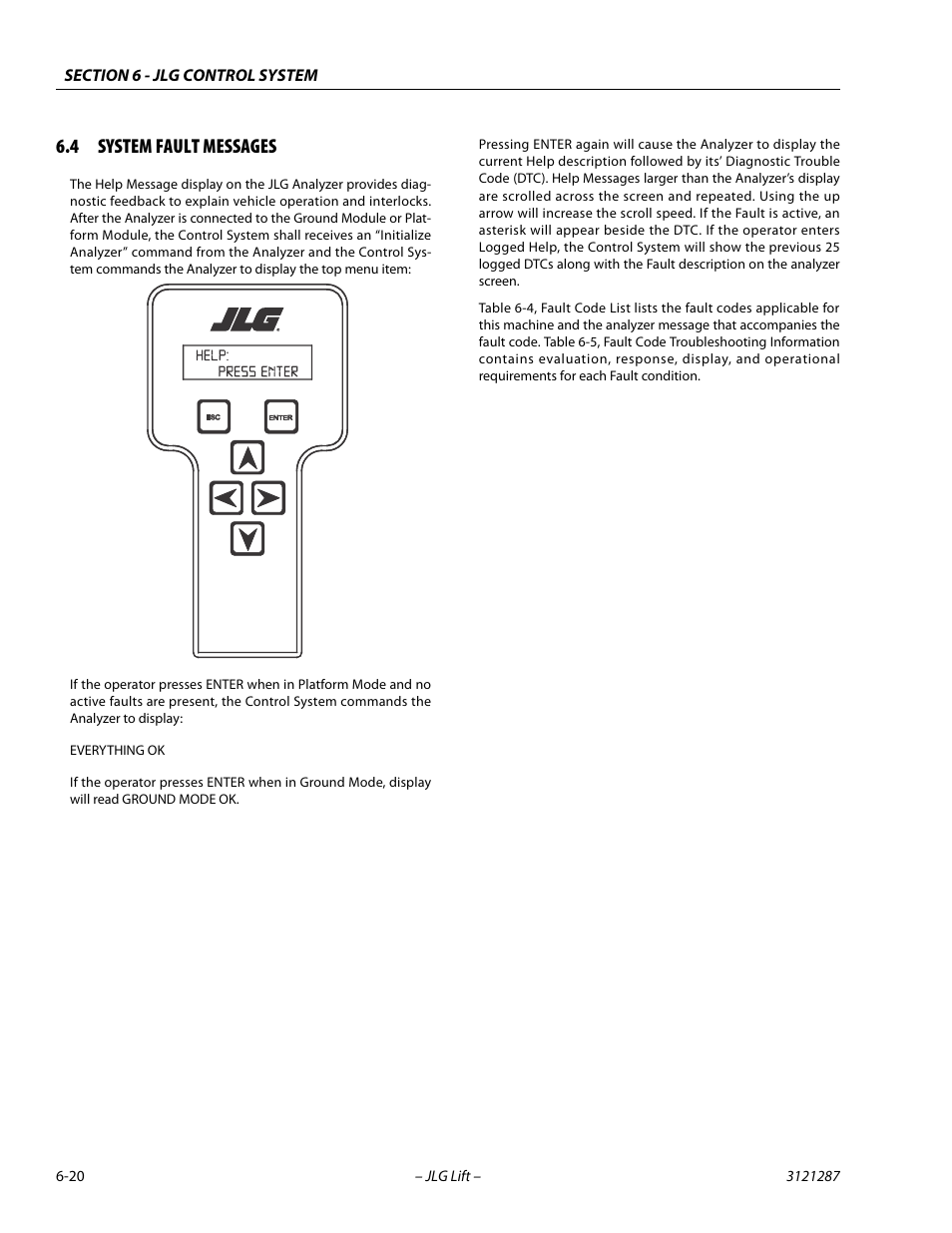 4 system fault messages, System fault messages -20 | JLG 24RS Service Manual User Manual | Page 196 / 264