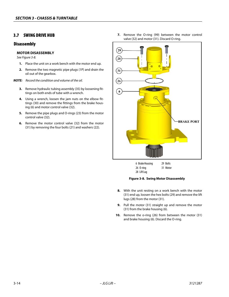 7 swing drive hub, Disassembly, Swing drive hub -14 | Disassembly -14, Swing motor disassembly -14, 7 swing drive hub disassembly | JLG 24RS Service Manual User Manual | Page 52 / 264