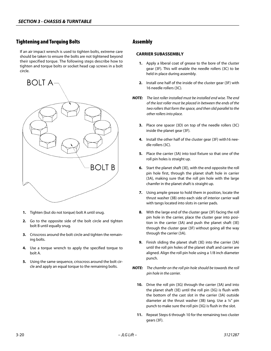 Tightening and torquing bolts, Assembly, Tightening and torquing bolts -20 assembly -20 | JLG 24RS Service Manual User Manual | Page 58 / 264