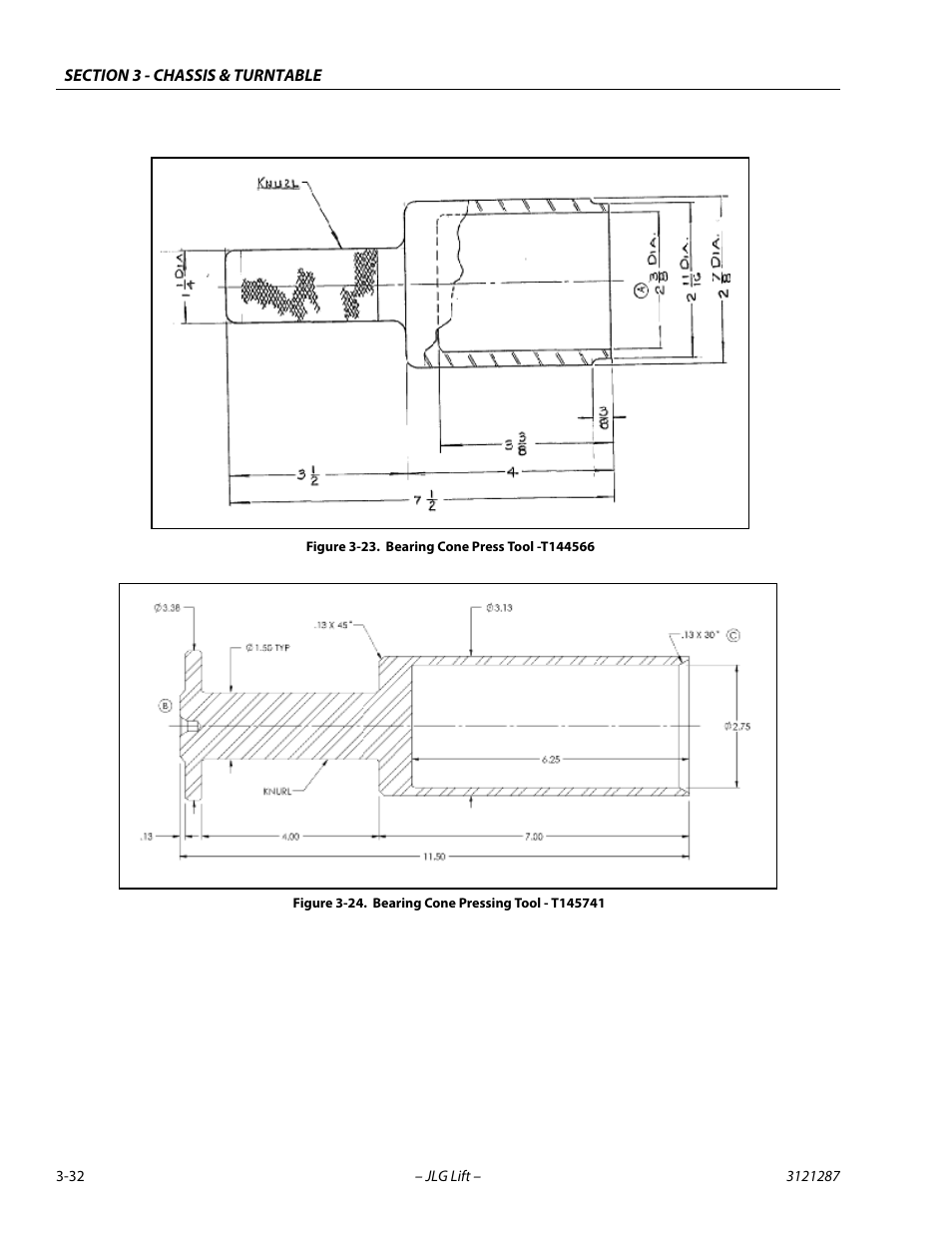 Bearing cone press tool -t144566 -32, Bearing cone pressing tool - t145741 -32 | JLG 24RS Service Manual User Manual | Page 70 / 264