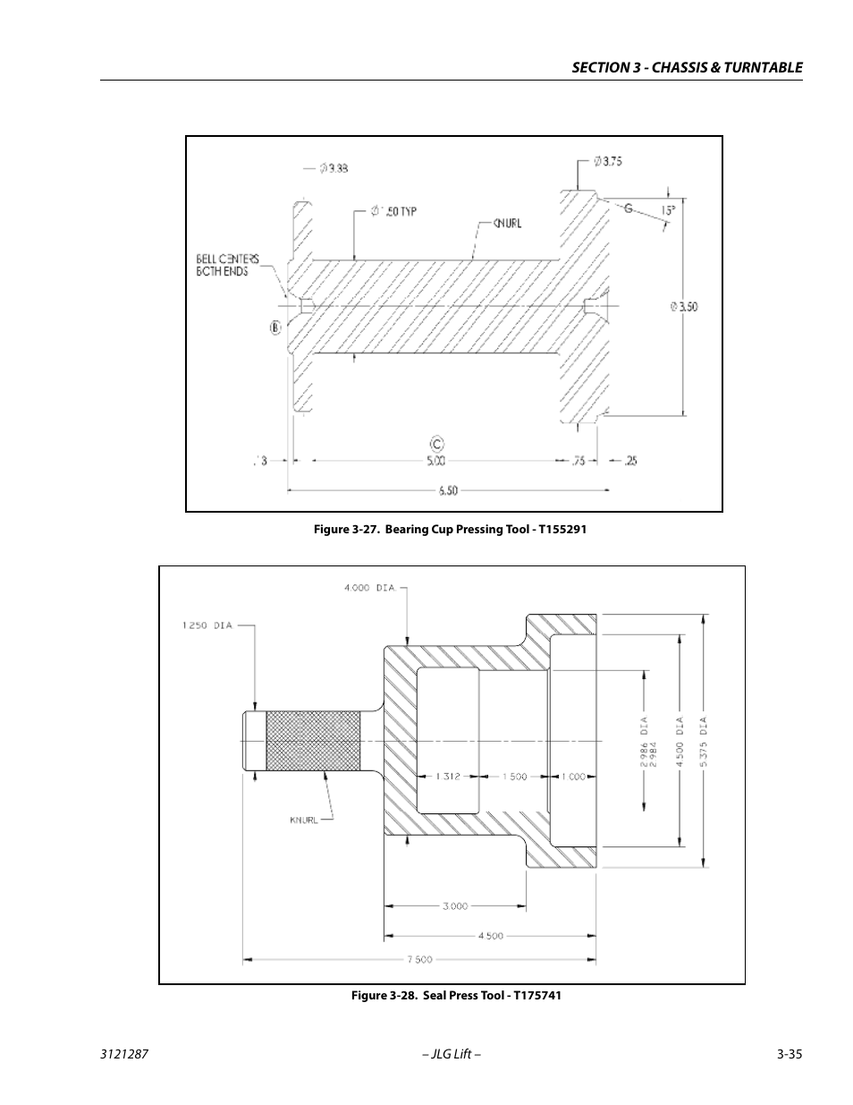 Bearing cup pressing tool - t155291 -35, Seal press tool - t175741 -35 | JLG 24RS Service Manual User Manual | Page 73 / 264