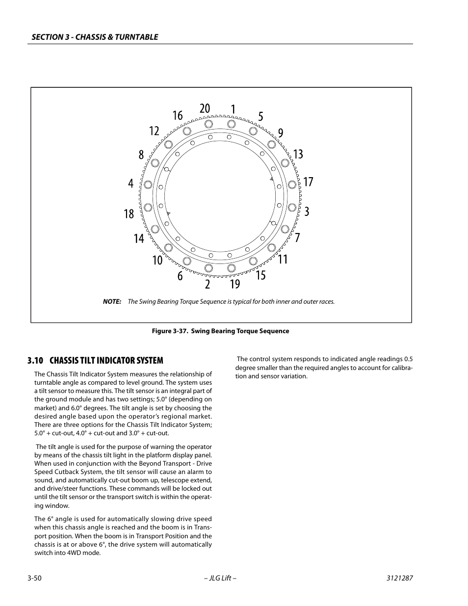 10 chassis tilt indicator system, Chassis tilt indicator system -50, Swing bearing torque sequence -50 | JLG 24RS Service Manual User Manual | Page 88 / 264