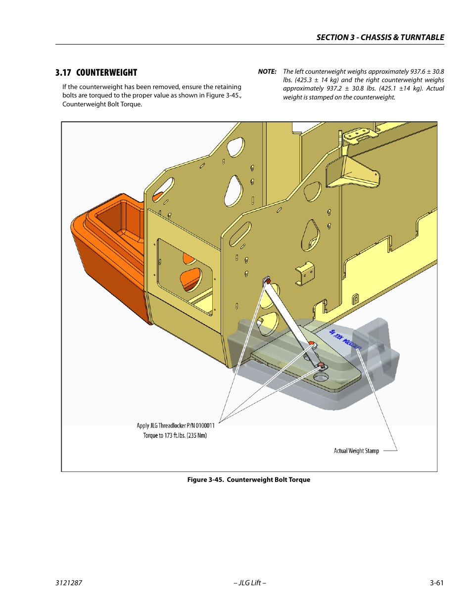 17 counterweight, Counterweight -61, Counterweight bolt torque -61 | JLG 24RS Service Manual User Manual | Page 99 / 264