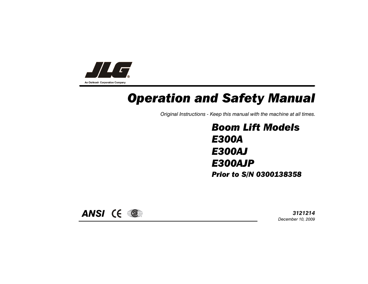 JLG E300 Operator Manual User Manual | 100 pages