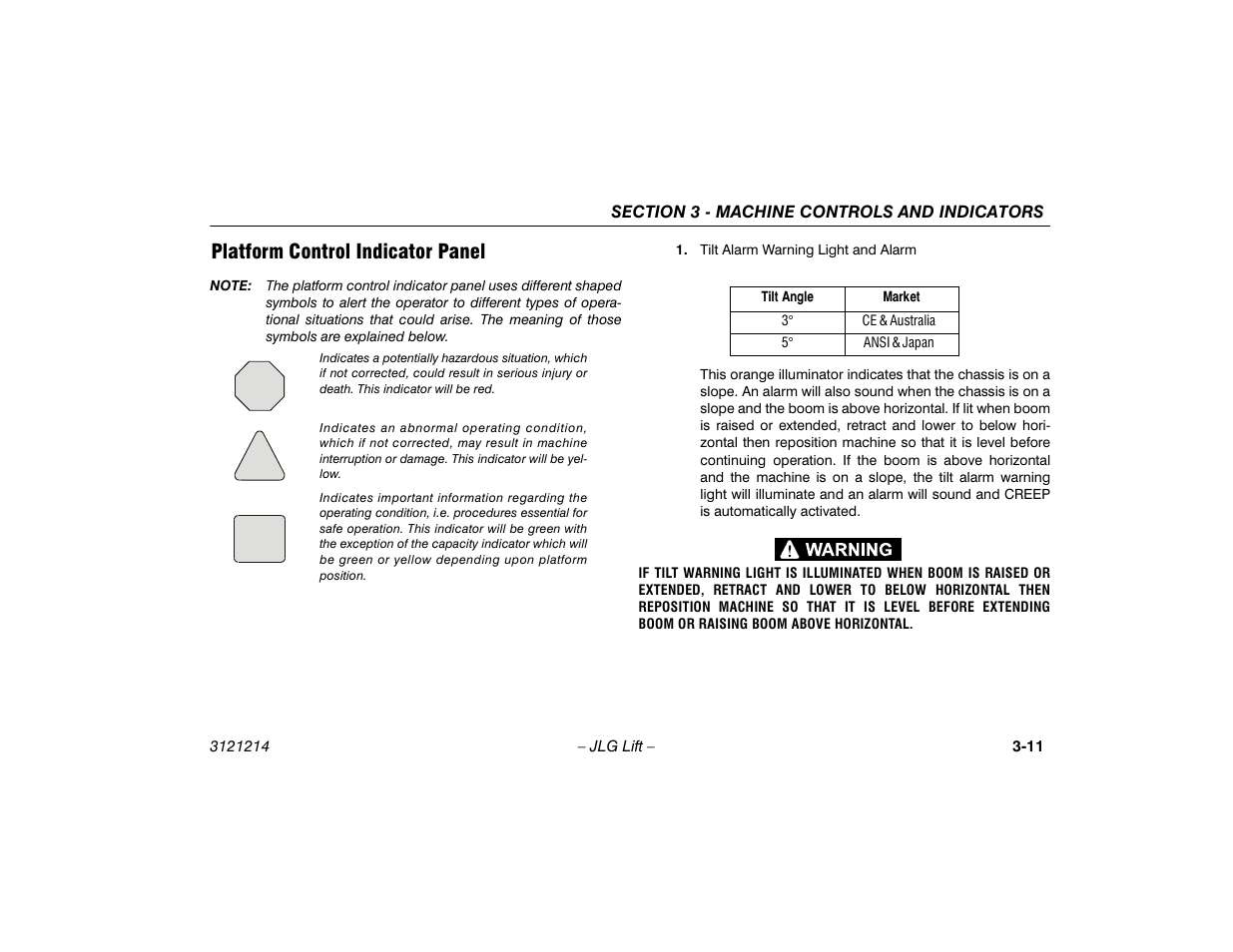 Platform control indicator panel, Platform control indicator panel -11 | JLG E300 Operator Manual User Manual | Page 43 / 100