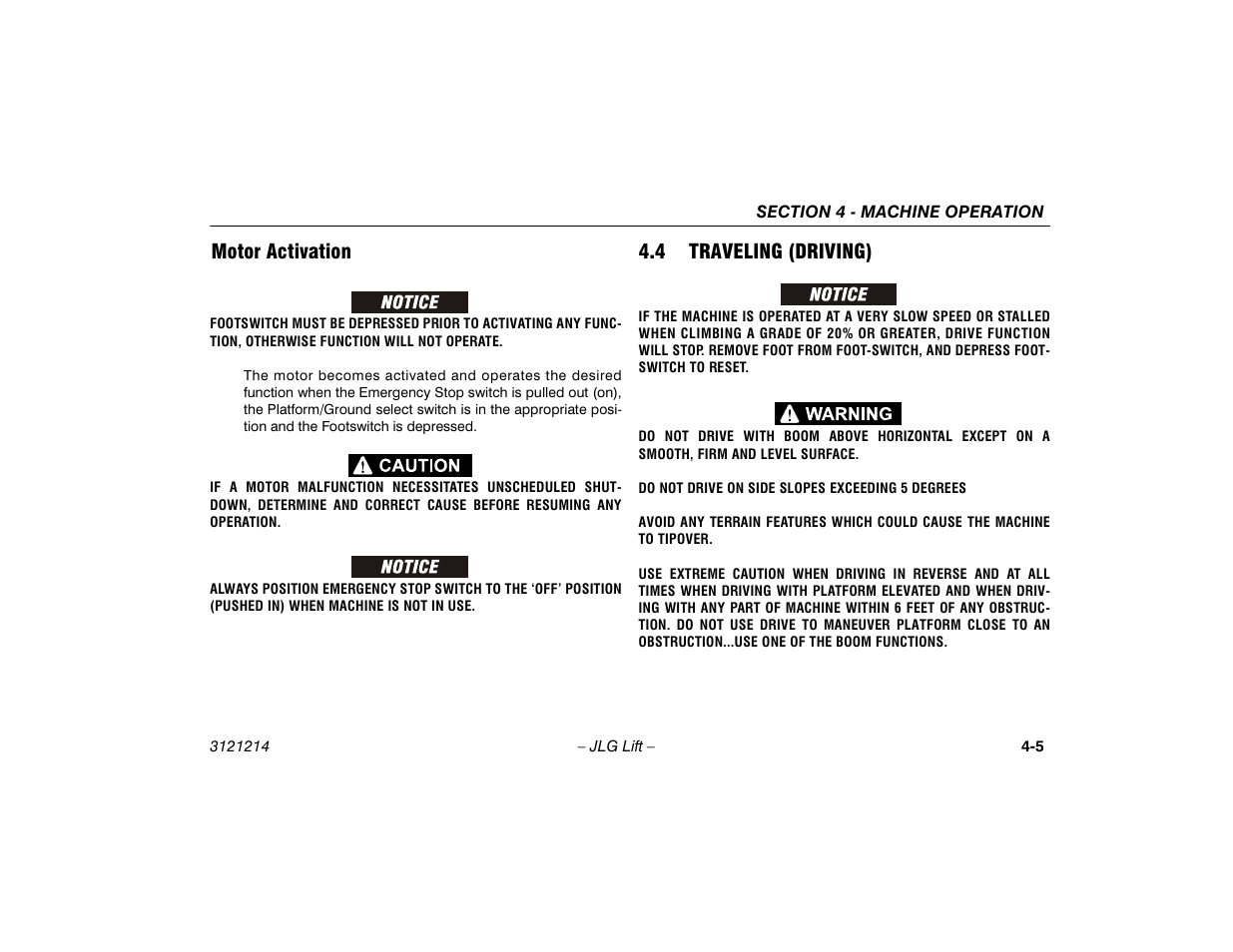 Motor activation, 4 traveling (driving), Motor activation -5 | Traveling (driving) -5 | JLG E300 Operator Manual User Manual | Page 51 / 100