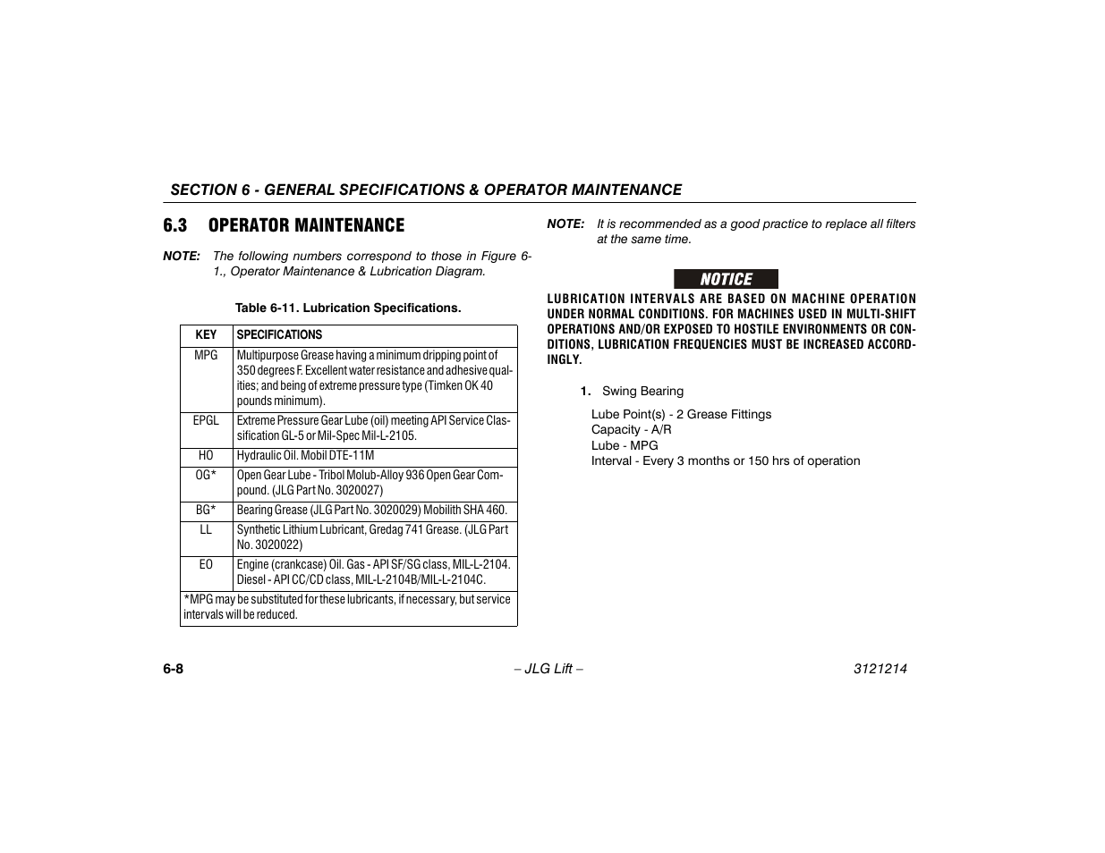 3 operator maintenance, Operator maintenance -8, Lubrication specifications -8 | JLG E300 Operator Manual User Manual | Page 90 / 100