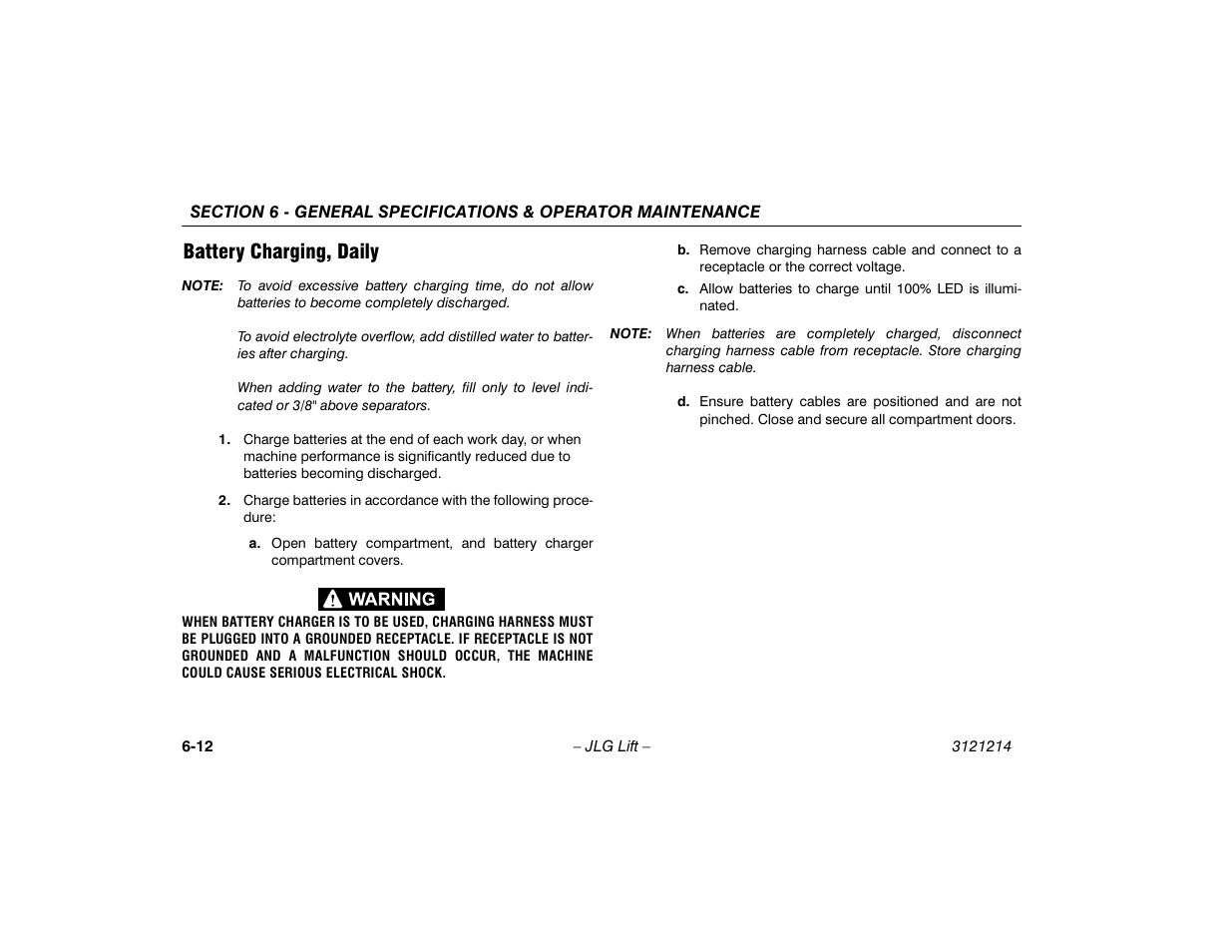 Battery charging, daily, Battery charging, daily -12 | JLG E300 Operator Manual User Manual | Page 94 / 100