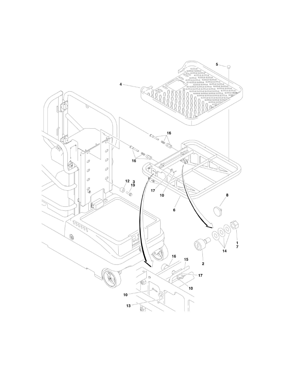 Figure 4-3. material tray installation | JLG 10MSP (3121229-2014) Parts Manual User Manual | Page 48 / 92