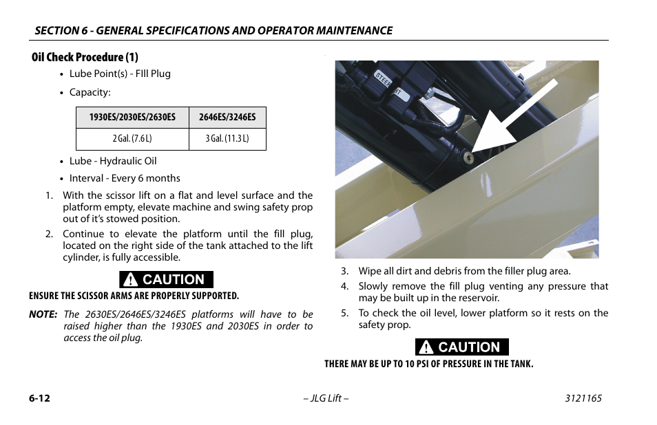 Oil check procedure (1), Oil check procedure (1) -12 | JLG 3246ES Operator Manual User Manual | Page 104 / 114