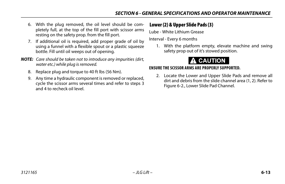 Lower (2) & upper slide pads (3), Lower (2) & upper slide pads (3) -13 | JLG 3246ES Operator Manual User Manual | Page 105 / 114