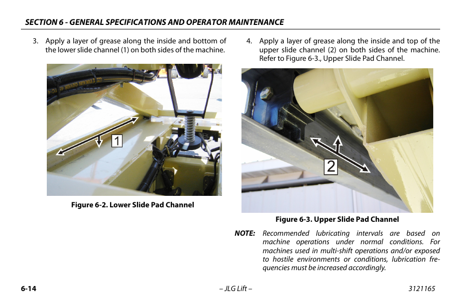 Lower slide pad channel -13, Upper slide pad channel -14 | JLG 3246ES Operator Manual User Manual | Page 106 / 114