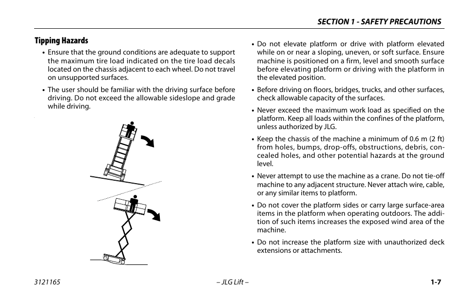 Tipping hazards, Tipping hazards -7 | JLG 3246ES Operator Manual User Manual | Page 17 / 114