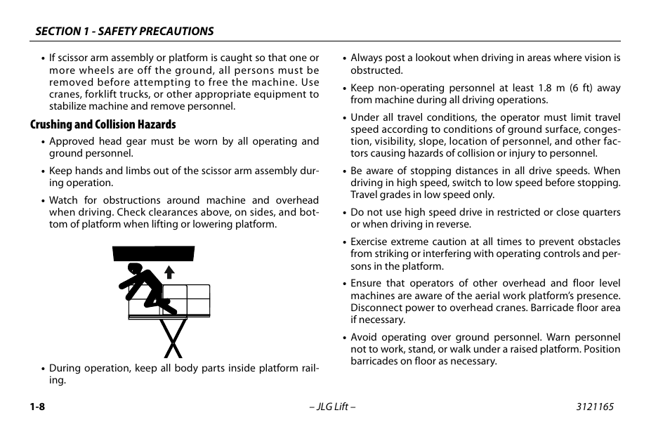Crushing and collision hazards, Crushing and collision hazards -8 | JLG 3246ES Operator Manual User Manual | Page 18 / 114