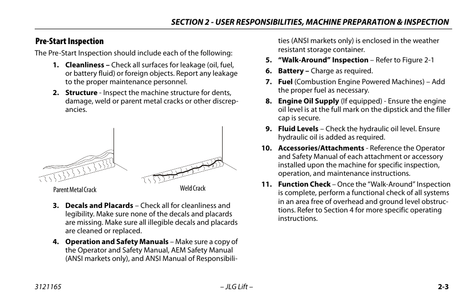 Pre-start inspection, Pre-start inspection -4 | JLG 3246ES Operator Manual User Manual | Page 23 / 114
