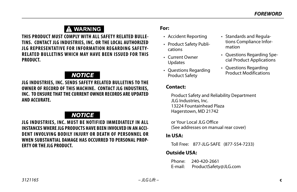 JLG 3246ES Operator Manual User Manual | Page 5 / 114