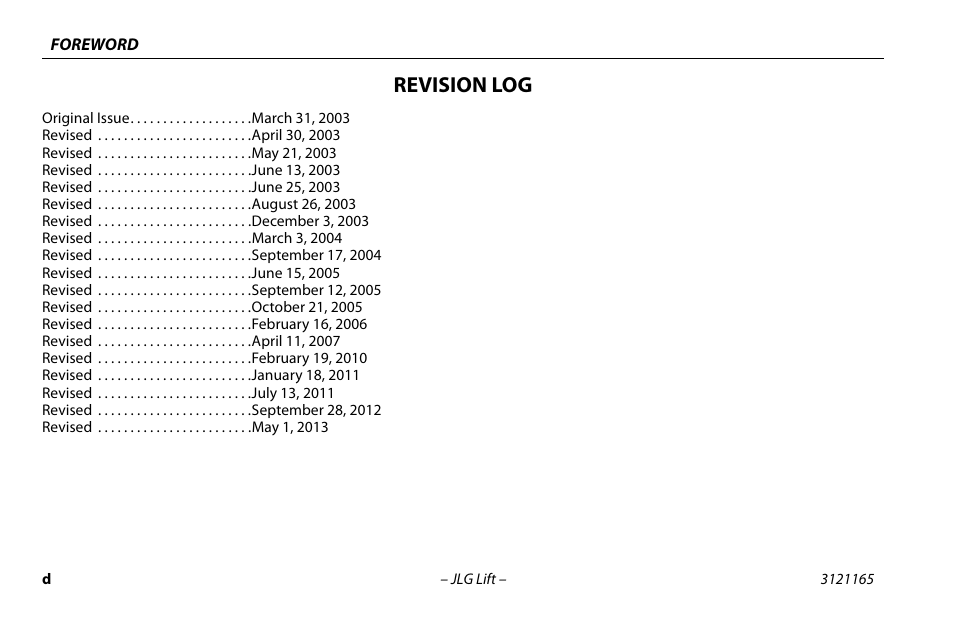 Revision log | JLG 3246ES Operator Manual User Manual | Page 6 / 114