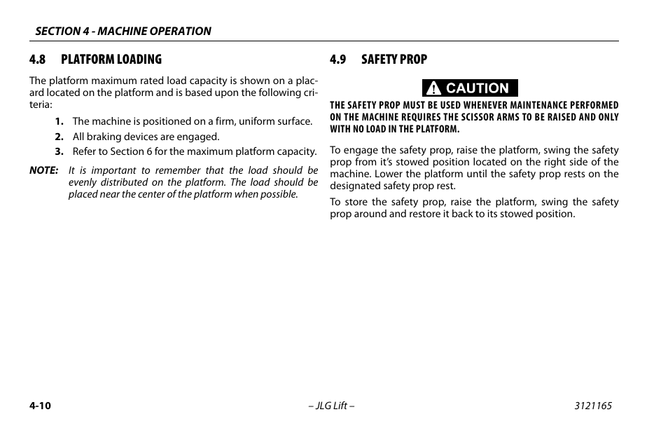 8 platform loading, 9 safety prop, Platform loading -10 | Safety prop -10 | JLG 3246ES Operator Manual User Manual | Page 60 / 114