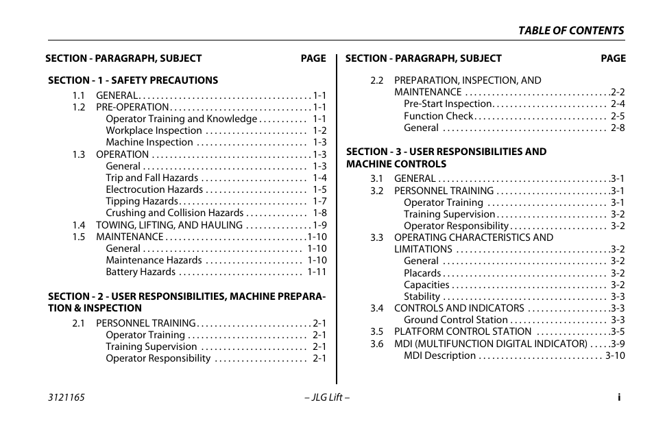 JLG 3246ES Operator Manual User Manual | Page 7 / 114