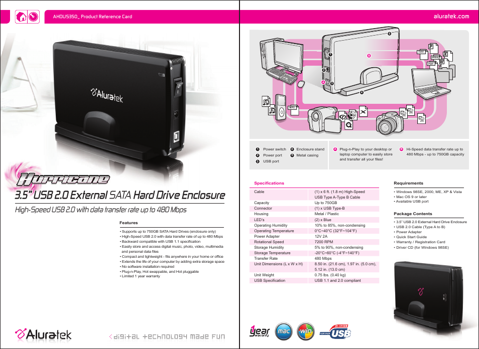 Aluratek AHDUS350 User Manual | 1 page